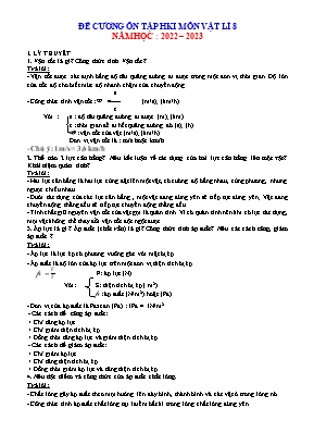 Đề cương ôn tập học kì 1 Vật lí Lớp 8 - Năm học 2022-2023